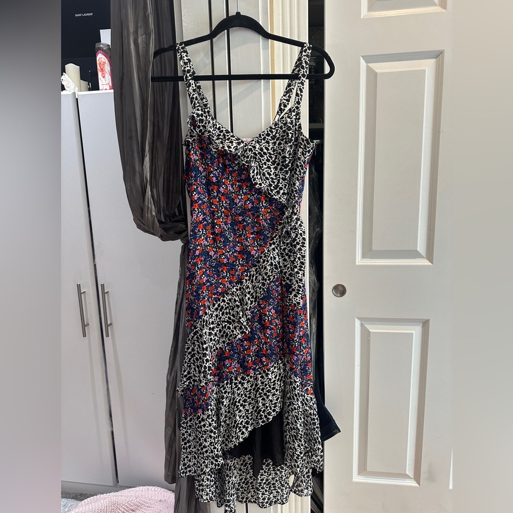 Floral Ruffle Midi Dress Wrap Style Artsy Colorful Sleeveless Parker Spring
